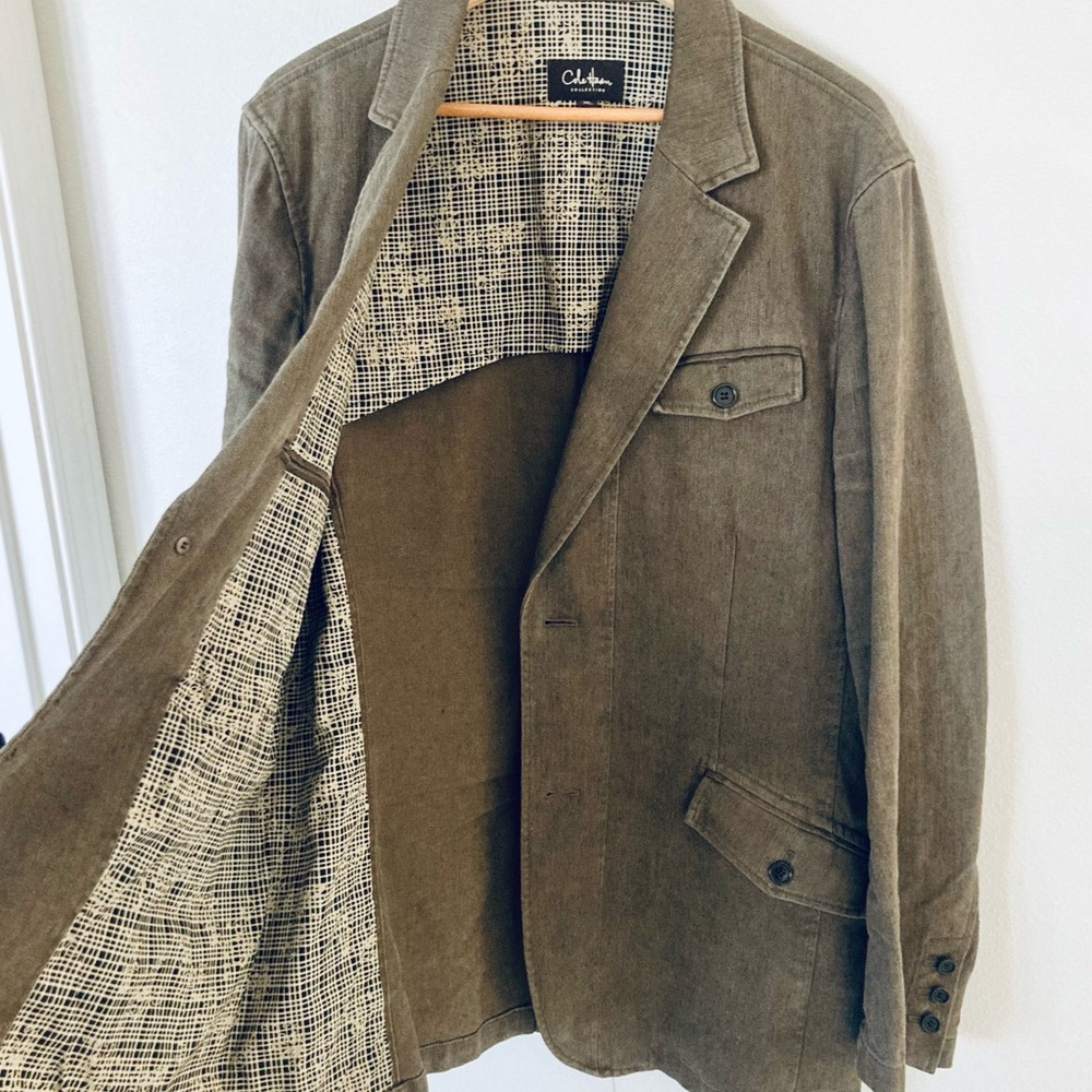 Cole HAAN Mens Denim Jacket Olive Green Casual Relaxed XL